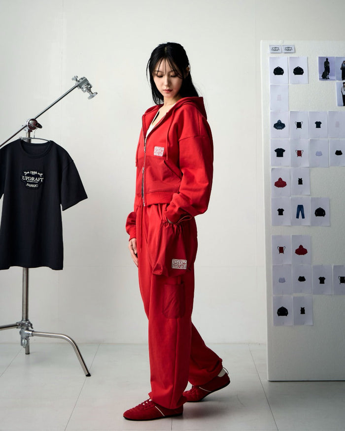 PATCH POCKET COTTON WOMAN SWEAT PANTS -RED