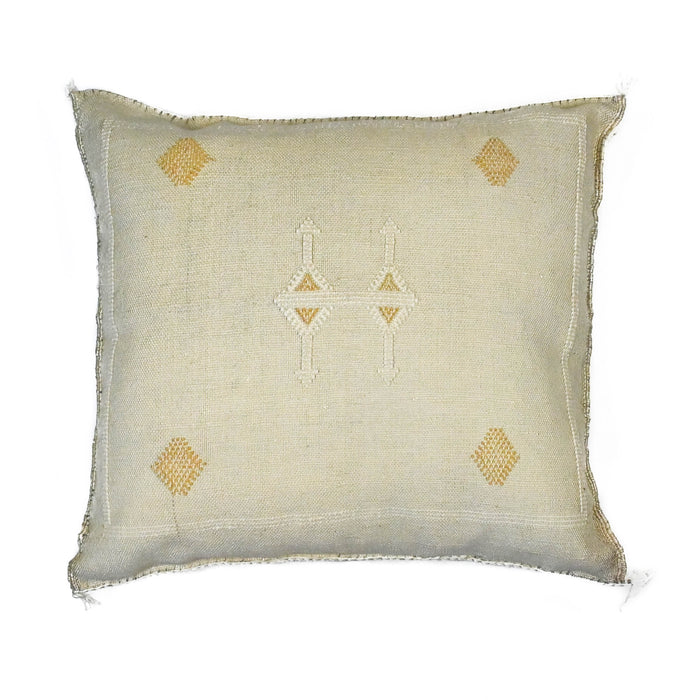 handmade Moroccan embroidered cactus silk sabra pillow beige