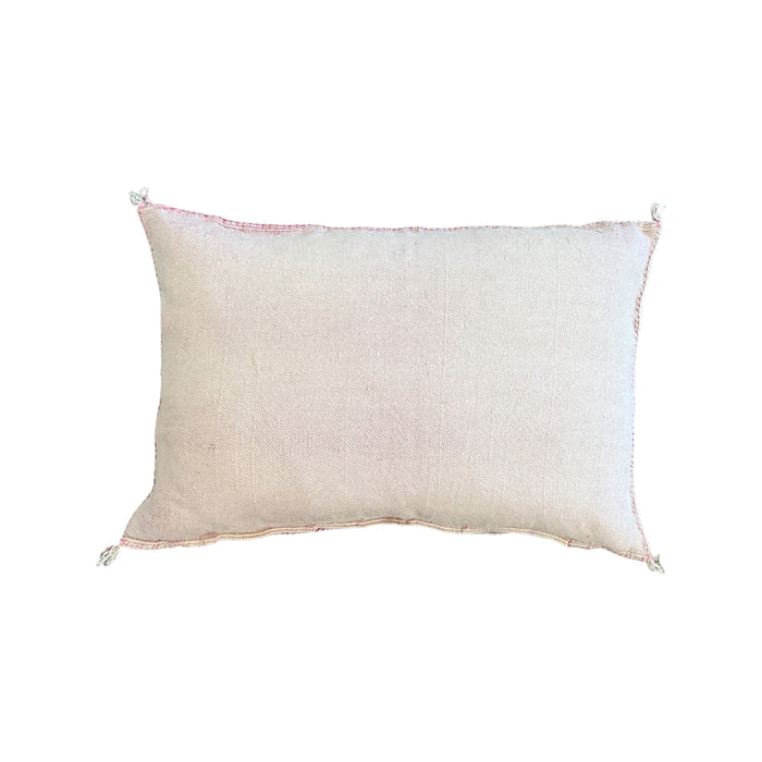 Artisanal Handmade Moroccan embroidered cactus silk sabra lumbar pillow light pink handwoven