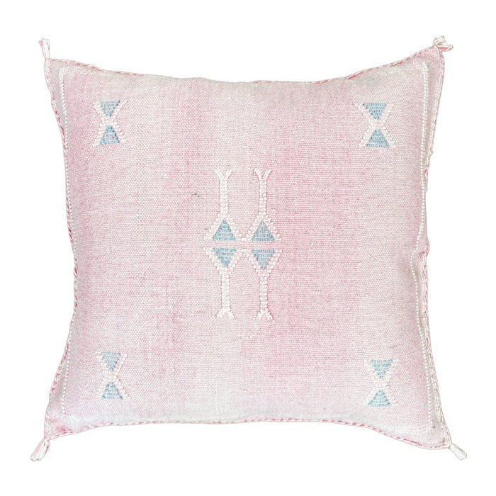 Artisanal Handmade Moroccan embroidered cactus silk sabra pillow pink handwoven