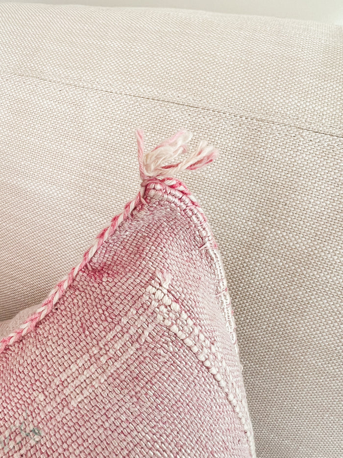 Artisanal Handmade Moroccan embroidered cactus silk sabra pillow pink handwoven