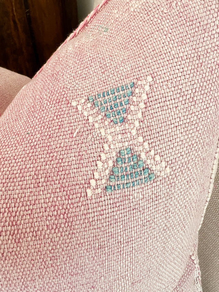Artisanal Handmade Moroccan embroidered cactus silk sabra pillow pink handwoven
