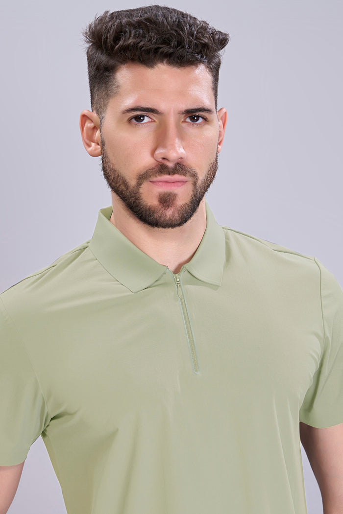 Pista Green - Stitchless Zip Polo T-shirt