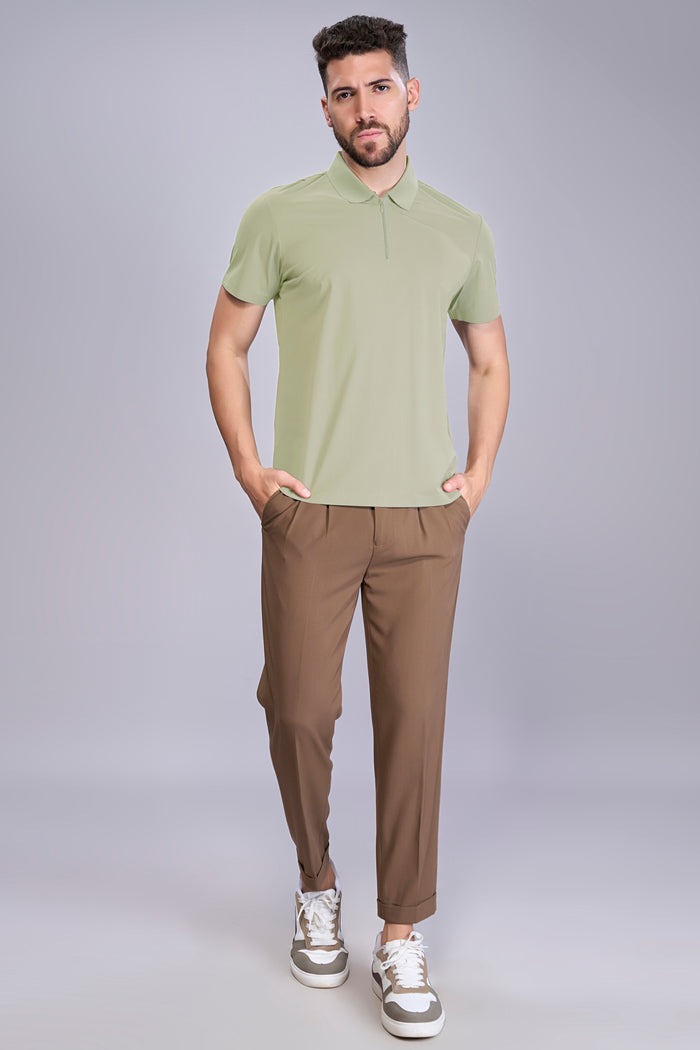 Pista Green - Stitchless Zip Polo T-shirt