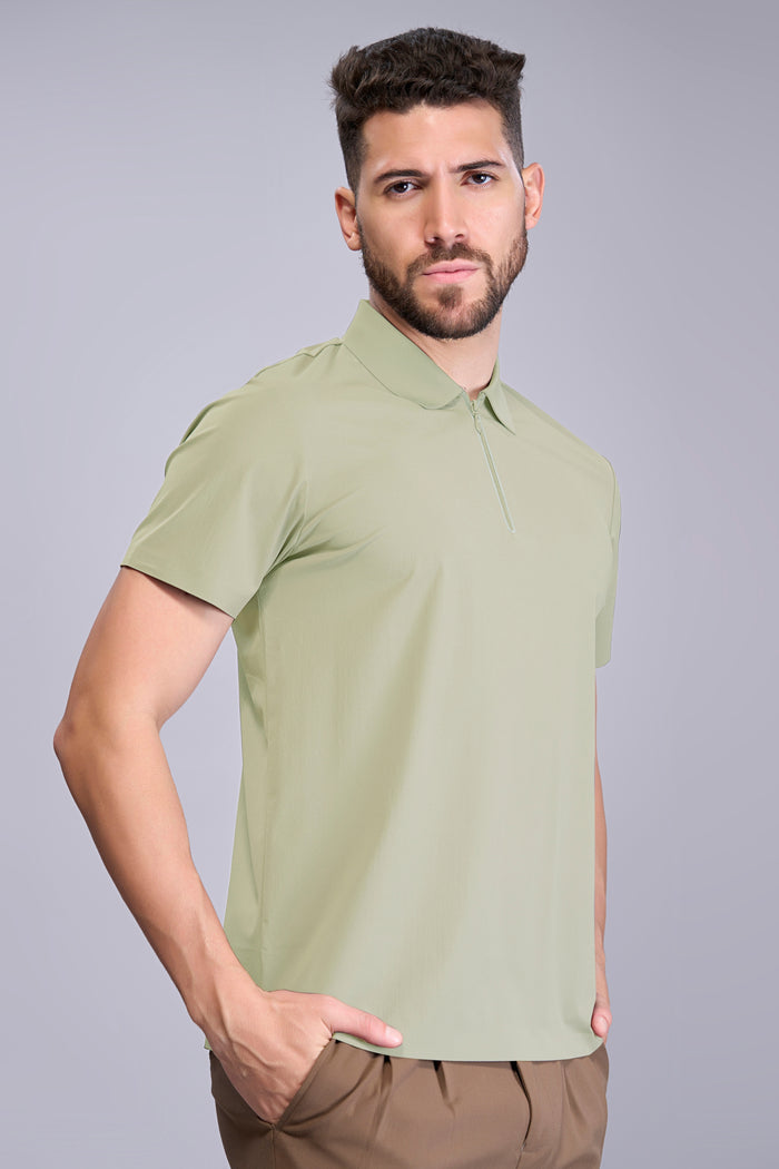 Pista Green - Stitchless Zip Polo T-shirt