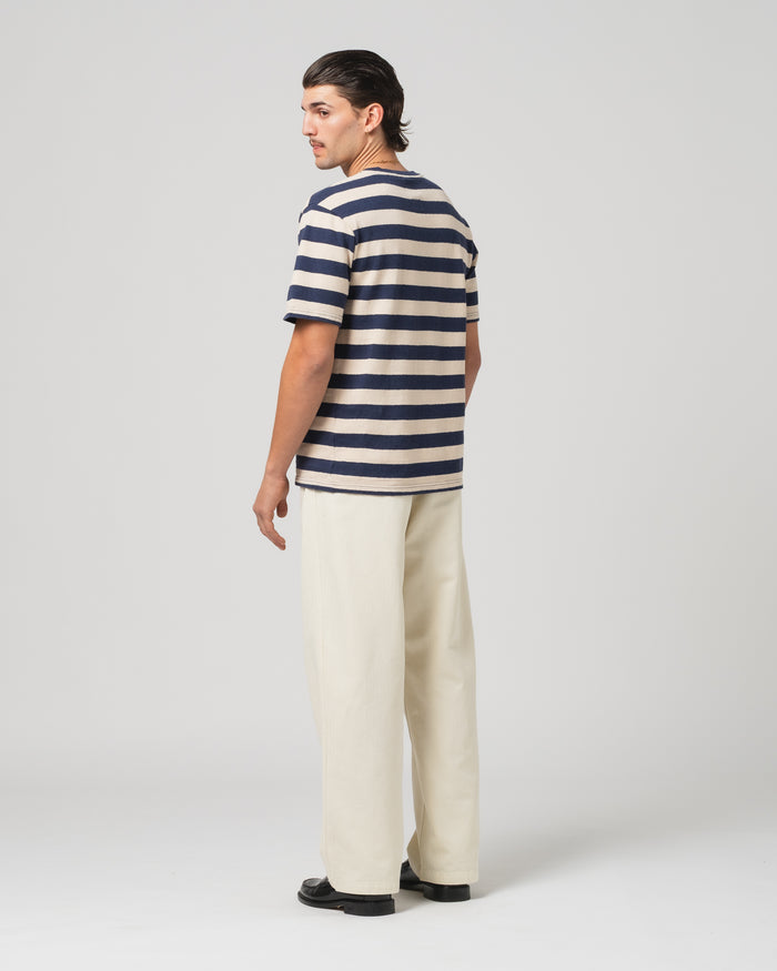 Pocket T Stripe Cotton Linen India Blue/Wheat