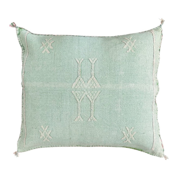 Artisanal Handmade Moroccan embroidered cactus silk sabra pillow handwoven blue turquoise aqua