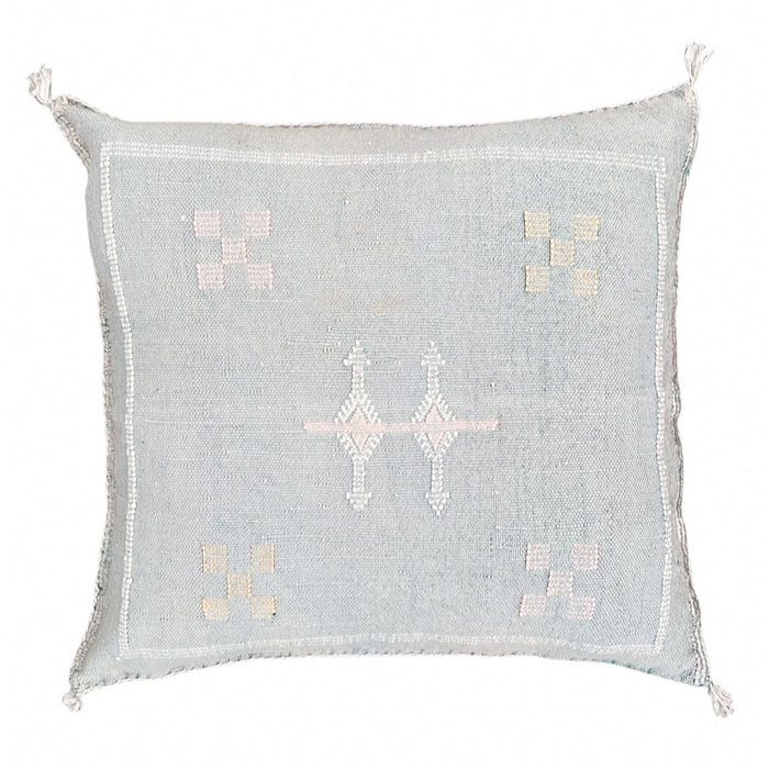 Artisanal Handmade Moroccan embroidered cactus silk sabra pillow handwoven blue turquoise aqua