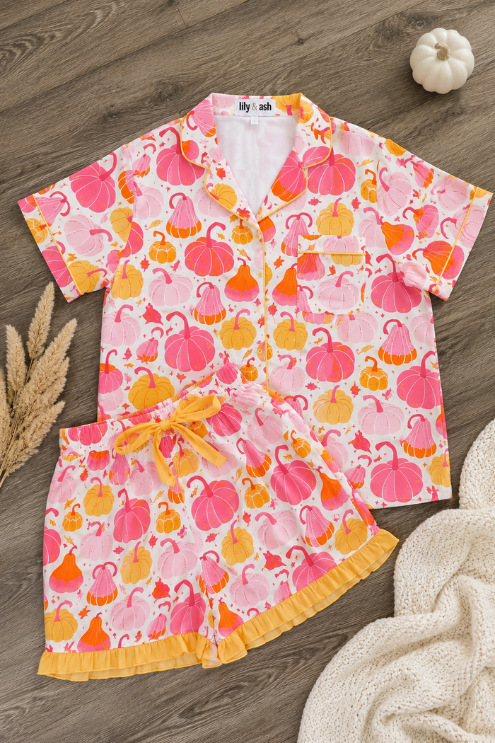 Pretty Pumpkins Button Pajama Short Set