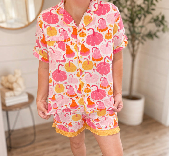 Pretty Pumpkins Button Pajama Short Set