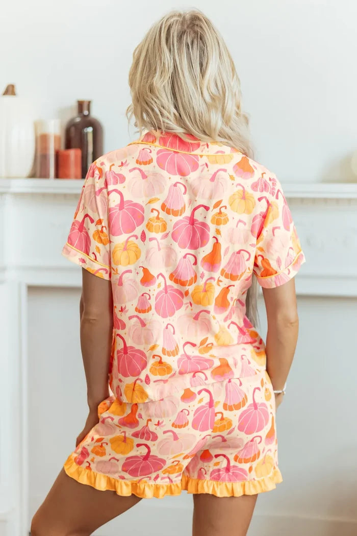 Pretty Pumpkins Button Pajama Short Set