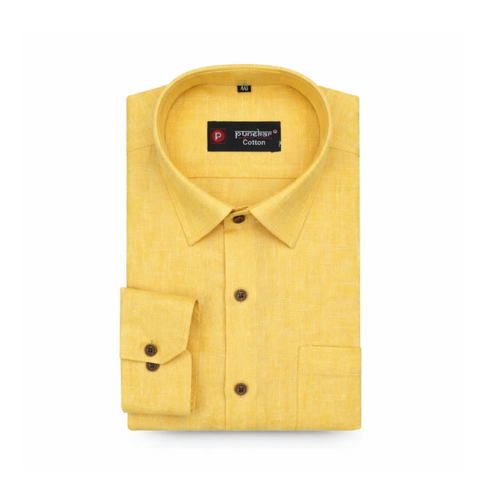 Punekar Cotton Golden Color Cotton Linen Formal Shirt for Men's. - Punekar Cotton