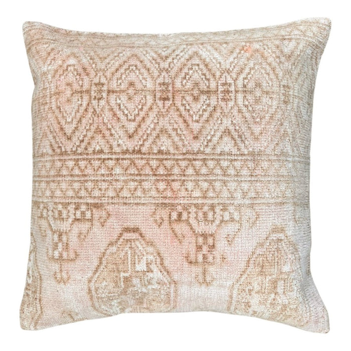 Handmade traditional Turkish oushak pillow cover made with vintage rugs 20x20 pink and tan