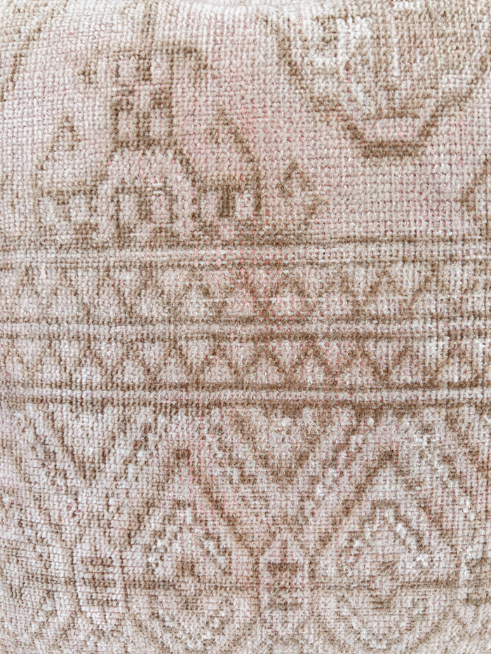 Handmade traditional Turkish oushak pillow cover made with vintage rugs 20x20 pink and tan