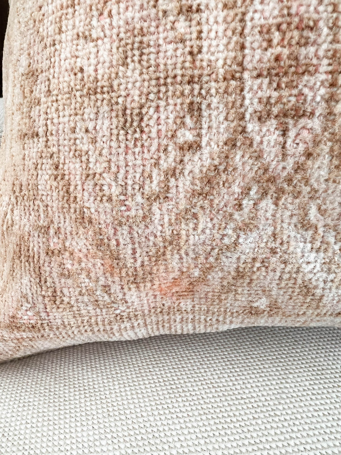 Handmade traditional Turkish oushak pillow cover made with vintage rugs 20x20 pink and tan
