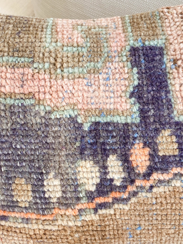 Rhiannon Handmade traditional Turkish oushak pillow cover made with vintage rugs 12x24 brown blue pink