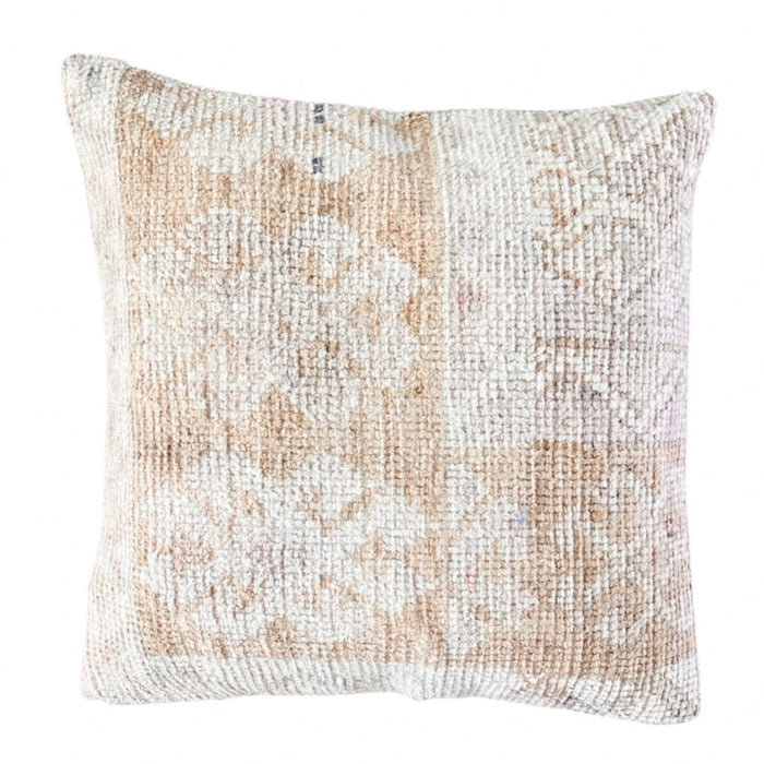 Handmade traditional Turkish oushak pillow cover made with vintage rugs 16x16 beige tan taupe