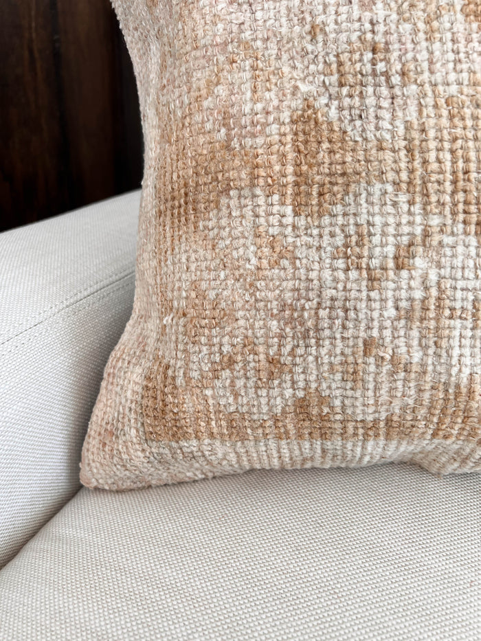Handmade traditional Turkish oushak pillow cover made with vintage rugs 16x16 beige tan taupe