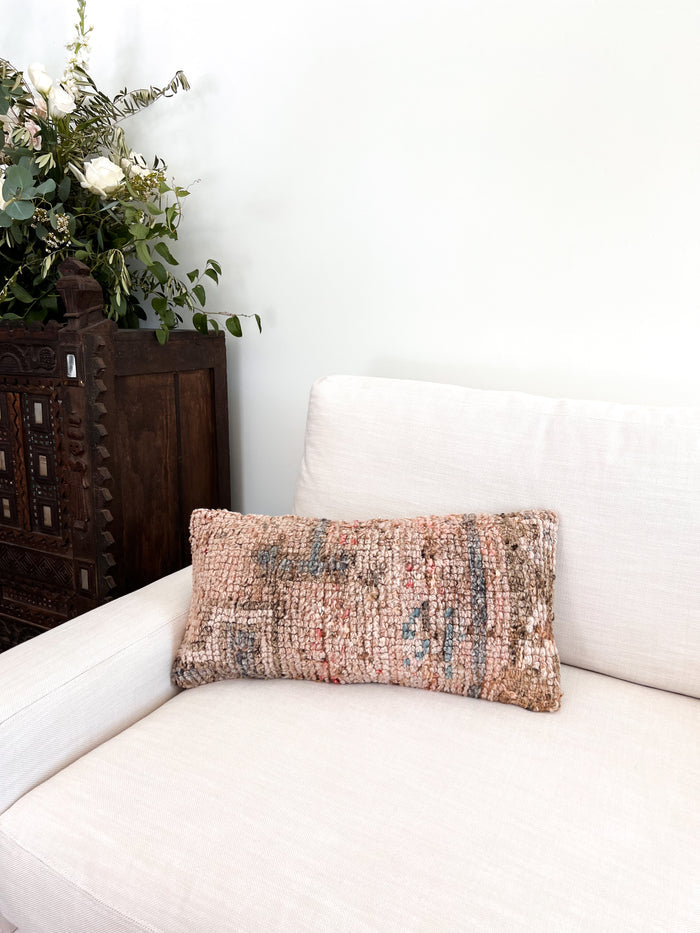 Handmade traditional Turkish oushak pillow cover made with vintage rugs 12x24 pastel