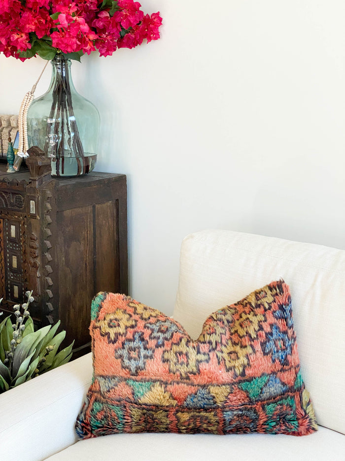 San Jose Handmade traditional Turkish oushak pillow cover made with vintage rugs 16x24 rust green blue