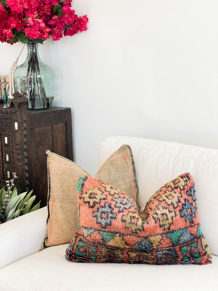 San Jose Handmade traditional Turkish oushak pillow cover made with vintage rugs 16x24 rust green blue