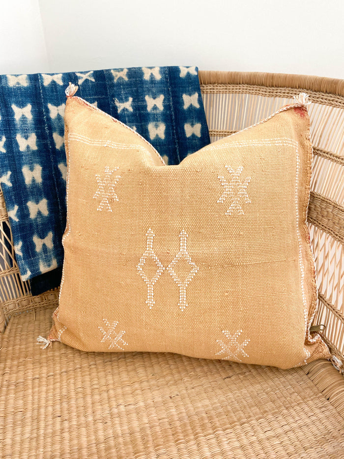 Sandstone V Artisanal Handmade Moroccan embroidered cactus silk sabra pillow orange handwoven