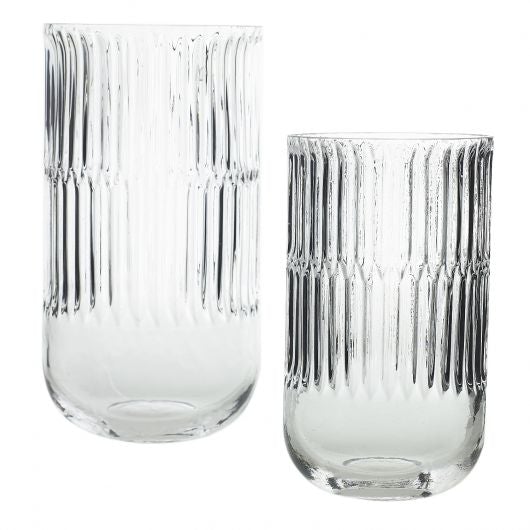large ridged clear glass vase