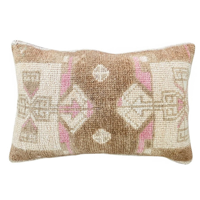 Shelly Handmade traditional Turkish oushak pillow cover made with vintage rugs 16x24 brown cream pink