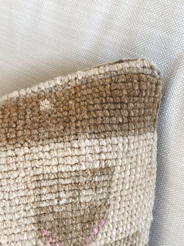 Shelly Handmade traditional Turkish oushak pillow cover made with vintage rugs 16x24 brown cream pink