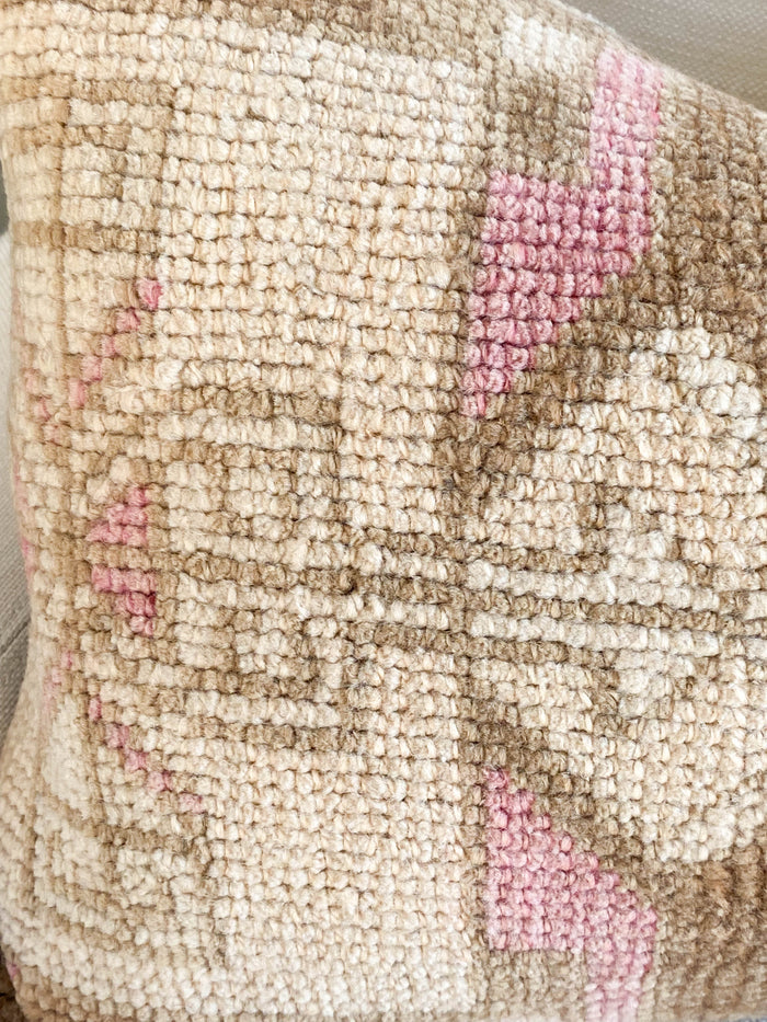 Shelly Handmade traditional Turkish oushak pillow cover made with vintage rugs 16x24 brown cream pink