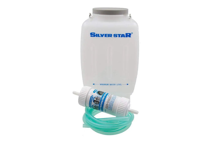 Silver Star Irons and Garment Care Silver Star ES-90C Gravity Feed Steam Iron with Water Bottle, Demineralizer Filter Resin, &  Teflon shoe.