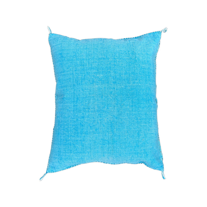Artisanal Handmade Moroccan embroidered cactus silk sabra pillow bright turquoise blue handwoven