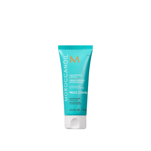 Tube of Smoothing Lotion | Moroccanoil in turquoise packaging designed for frizz control and nourishing hair strands.