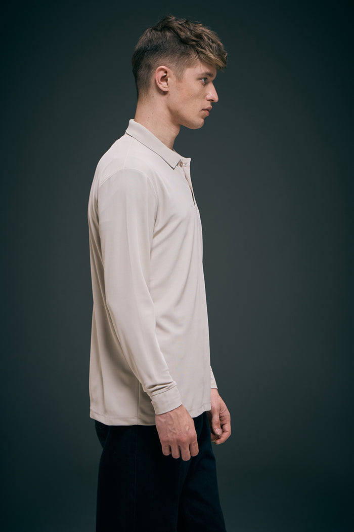 Soft Beige Full Sleeve Smart Tech Polo Full Sleeve T-Shirt Maxzone Clothing