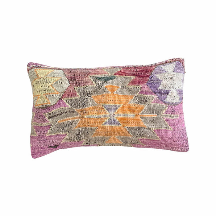 SONJA artisan handmade turkish kilim pillow made with vintage rug textiles 12X20 purple orange gray