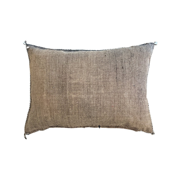 Artisanal Handmade Moroccan embroidered cactus silk sabra lumbar pillow brown handwoven