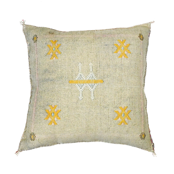 Moroccan embroidered cactus silk sabra pillow gray