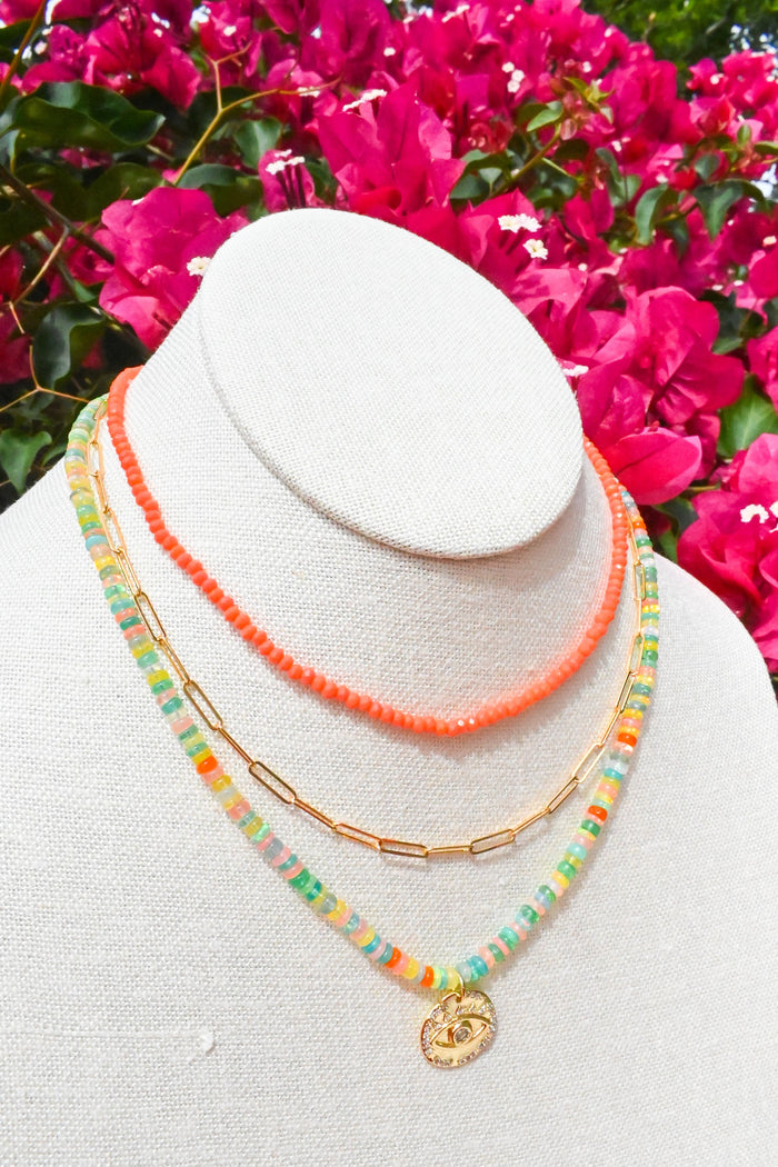 Summer Fire Opal & Evil Eye Necklace