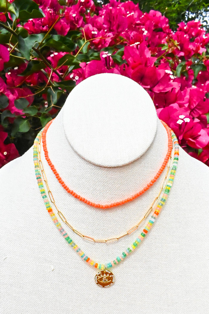 Summer Fire Opal & Evil Eye Necklace