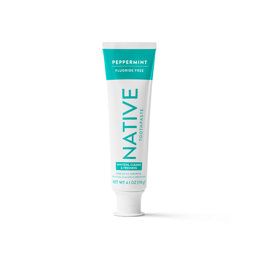 Native peppermint toothpaste tube on a white background