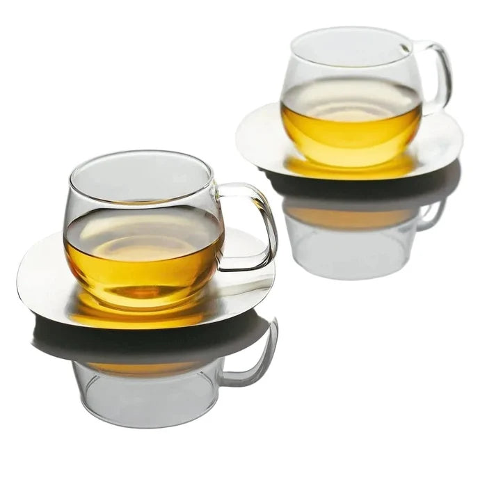 KINTO Unitea Heat-Resistant Glass Cup & Stainless Steel Saucer Set in Kuwait - Waha Lifestyle