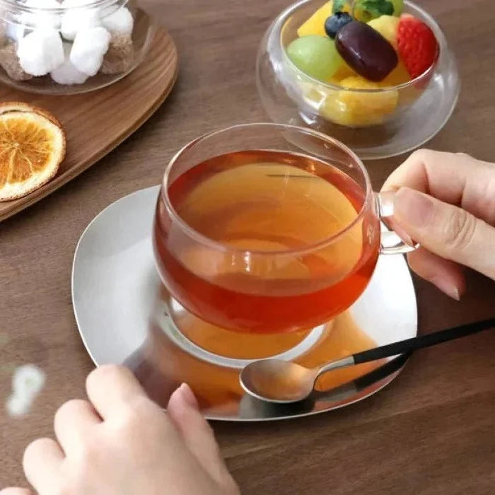 KINTO Unitea Heat-Resistant Glass Cup & Stainless Steel Saucer Set in Kuwait - Waha Lifestyle
