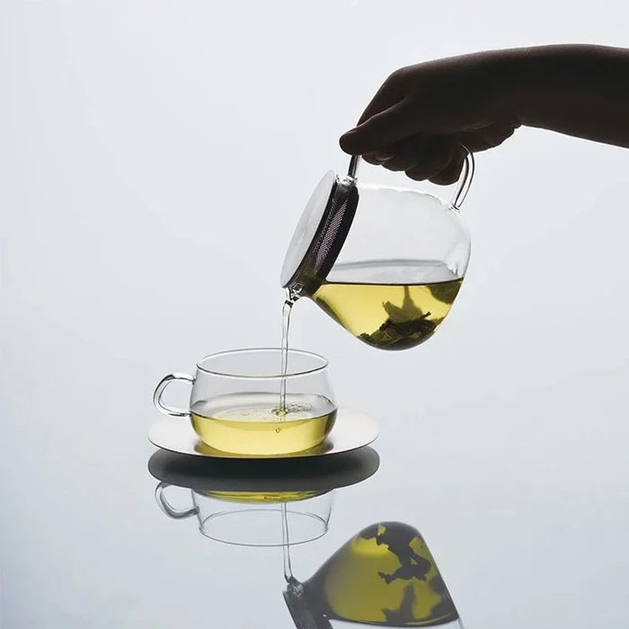 Unitea Heat-Resistant Glass Cup & Stainless Steel Saucer Set
