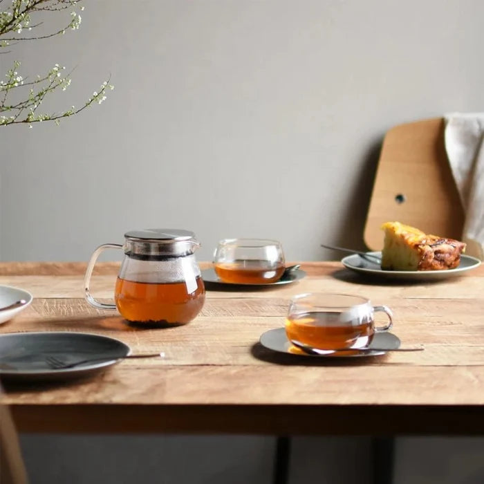 Unitea Heat-Resistant Glass Cup & Stainless Steel Saucer Set