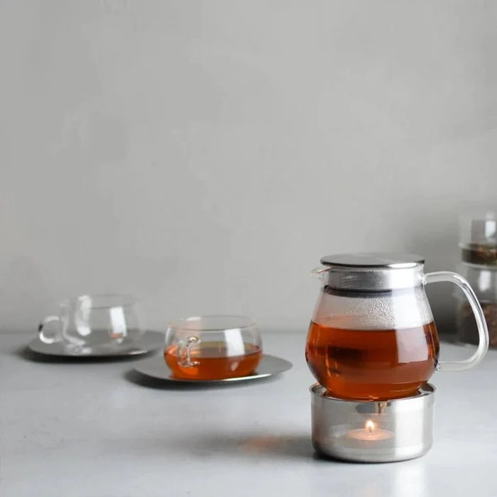 Unitea Heat-Resistant Glass Cup & Stainless Steel Saucer Set