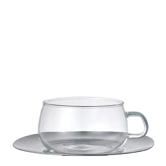 Unitea Heat-Resistant Glass Cup & Stainless Steel Saucer Set