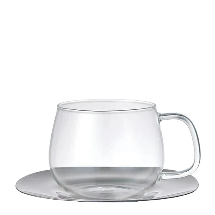 Unitea Heat-Resistant Glass Cup & Stainless Steel Saucer Set