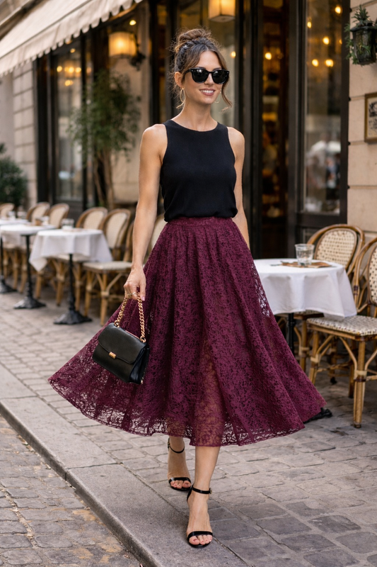 Veda Lace Skirt Burgundy