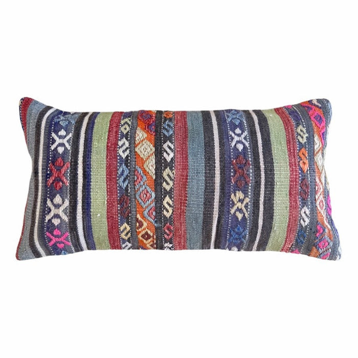 Handmade Turkish kilim pillow cover made with vintage rugs 12x24 vista striped