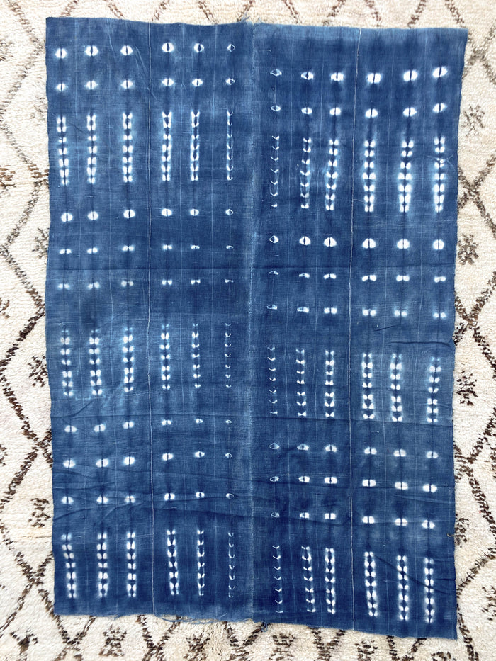 West African Mali Shibori Indigo Mud Cloth Throw II